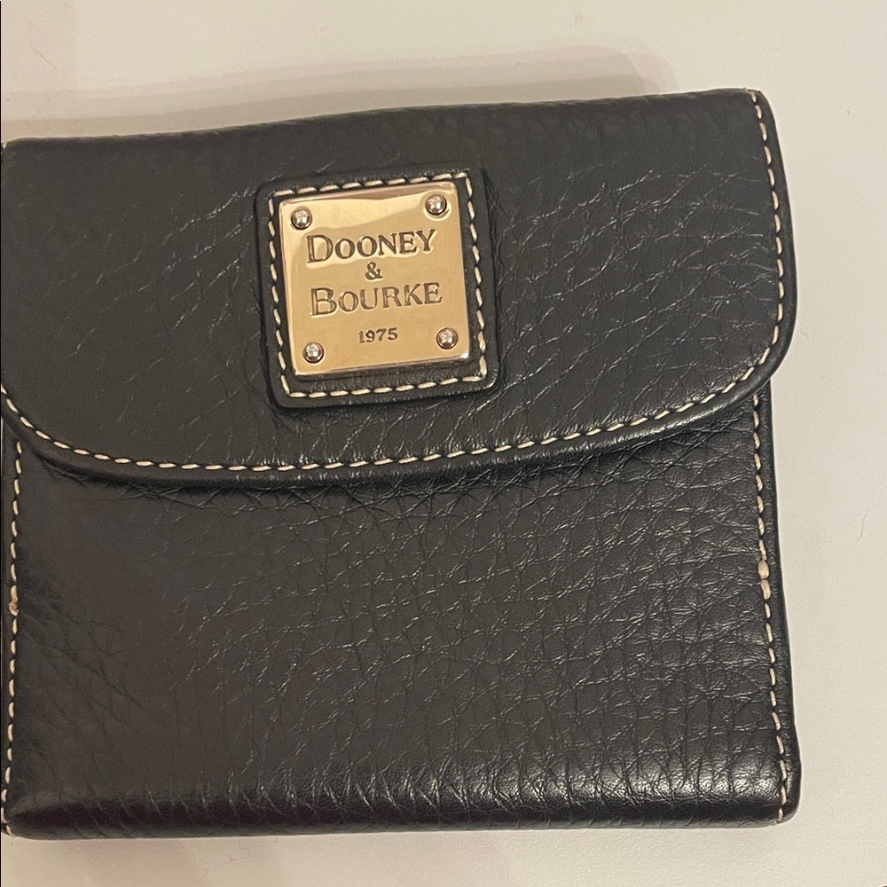 Dooney & Bourke Black Leather Wallet with Gold Logo
